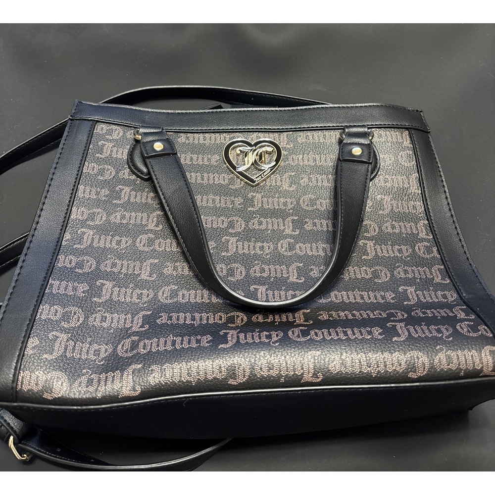 Juicy Couture Satchel Crossbody Tote Black Logo Heart JC Purse Shoulder Bag